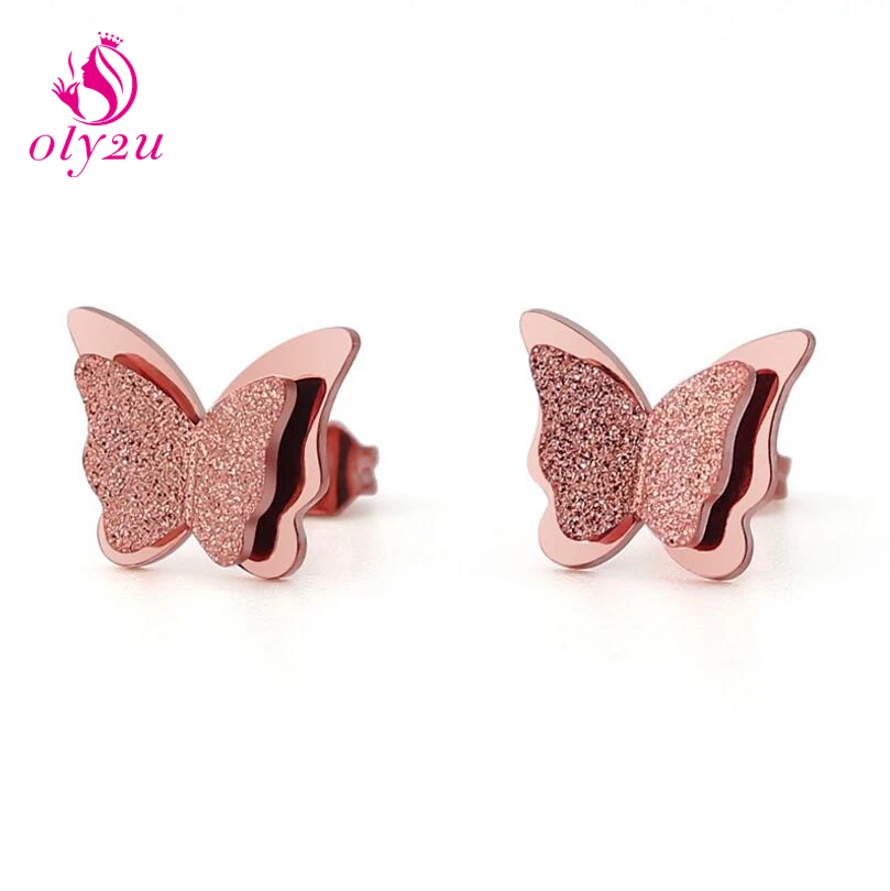Oly2u корейские Модные Двухслойные серьги гвоздики из нержавеющей стали с