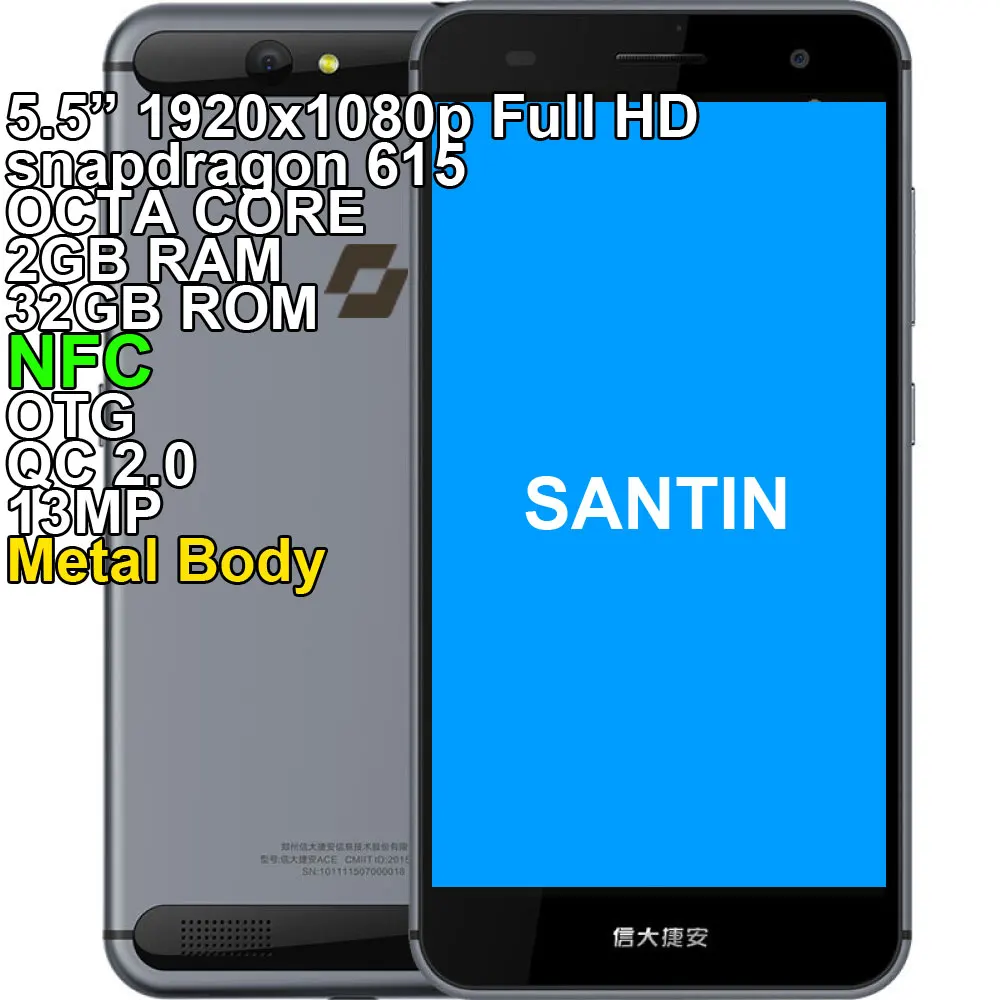 Смартфон SANTIN ACTOMA ACE Восьмиядерный процессор Snapdragon 615 OTG экран 5 дюйма Full HD