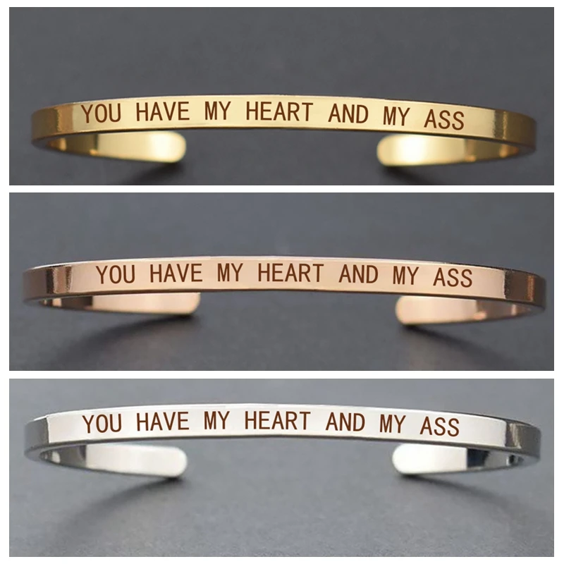 Забавный браслет с надписью You Have My Heart and Ass Браслет манжета для влюбленных