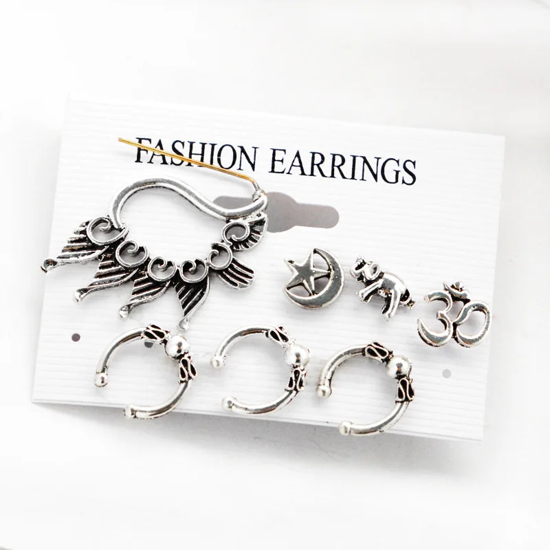 Новые серьги гвоздики в виде слона стиле панк с большим павлином Винтажный