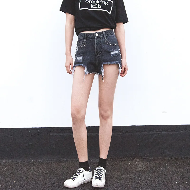 Летние женские сексуальные джинсовые рваные шорты с кисточками 2019 высокой