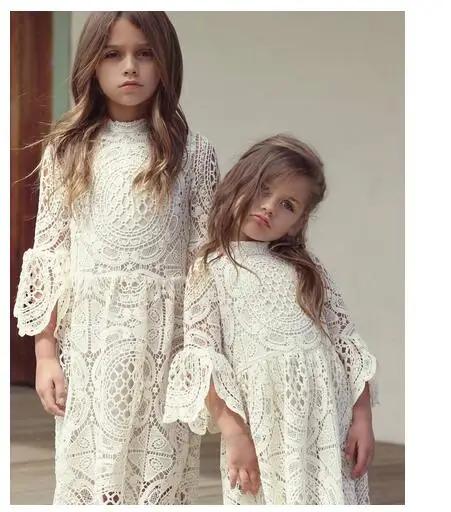 Girl's Fashion Long Princess Dresses 2017 Autumn Sleeve Lace Vintage A-line Preppy Style Kids Party dress Children's Dress | Детская
