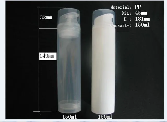 

100pcs/lot PP 150ml airless bottle, white clear color 150ml plastic airless pump bottle, 150ml empty vacuum bottle