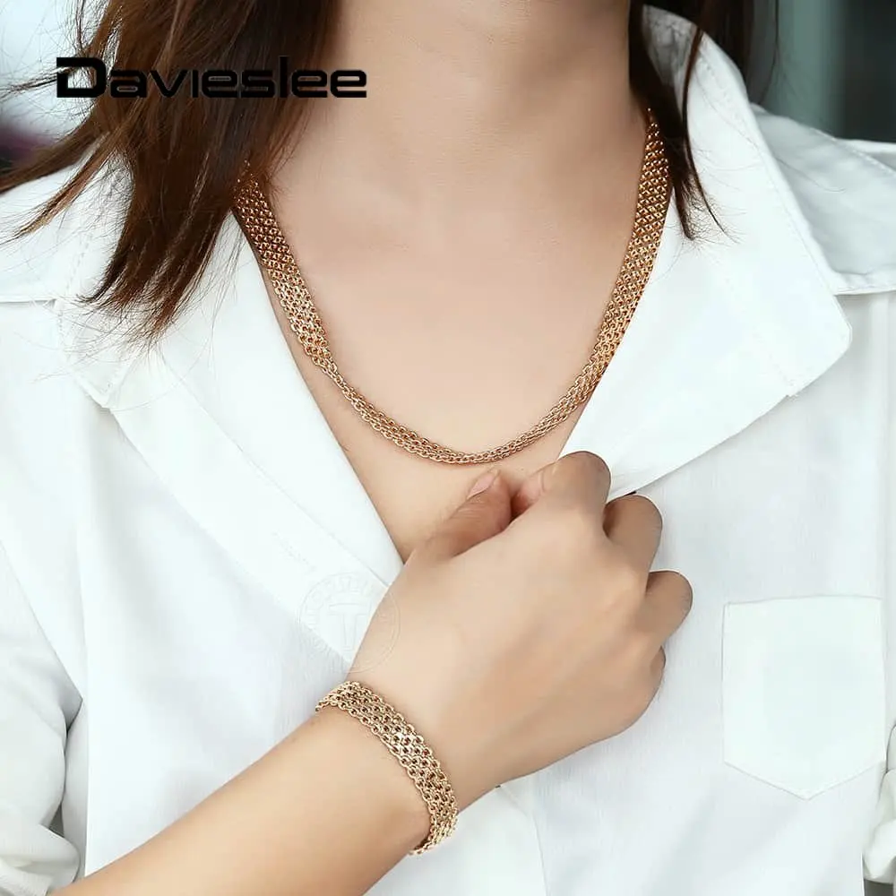 10/12 мм ювелирный набор для мужчин и женщин большой 585 цвета розового золота двойной плетение звенья цепи женщин ожерелье браслет набор LCSM02