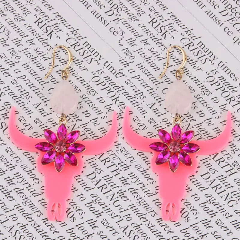 Женские серьги с кристаллами NeeFu WoFu Bull большие рога полимерная серьга камнями