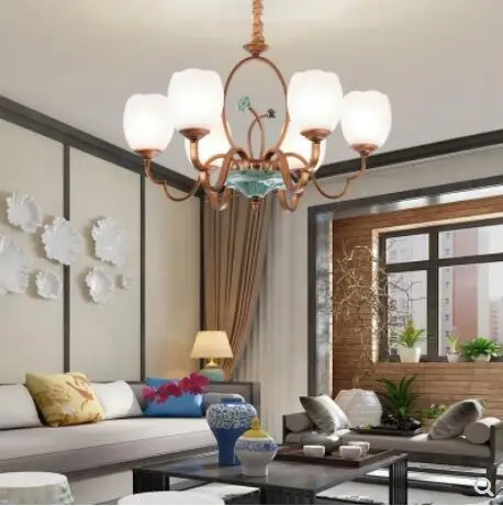 

The new Chinese style living room lamp glass chandelier simple modern retro Zen bedroom restaurant Chandelier