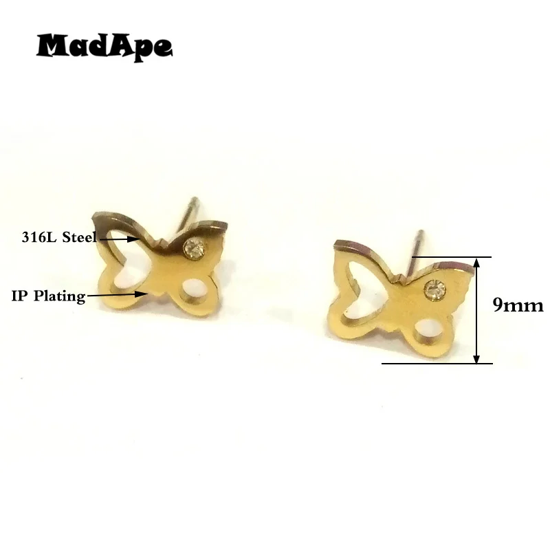 Женские серьги-гвоздики MadApe из нержавеющей стали с бабочками ювелирные изделия
