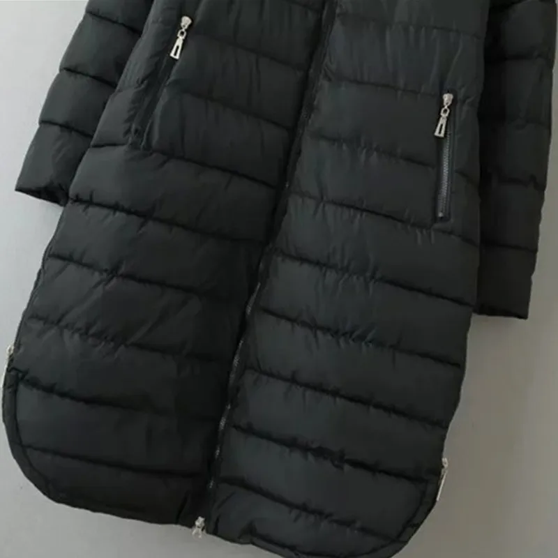 Большие размеры 6XL, женские зимние пуховики, хлопковые куртки, новая мода, черные хлопковые пальто с капюшоном, длинная теплая верхняя одежда OKXGNZ 1405