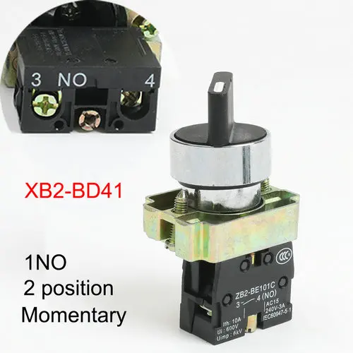 XB2-BD41 XB2-BD21 BD25 BD33 BD53 BD73 1NO/2NO/1NO1NC 2/3 положение защелкивающийся самоблокирующийся селектор кнопочный переключатель мгновенный самосброс - Цвет: XB2-BD41