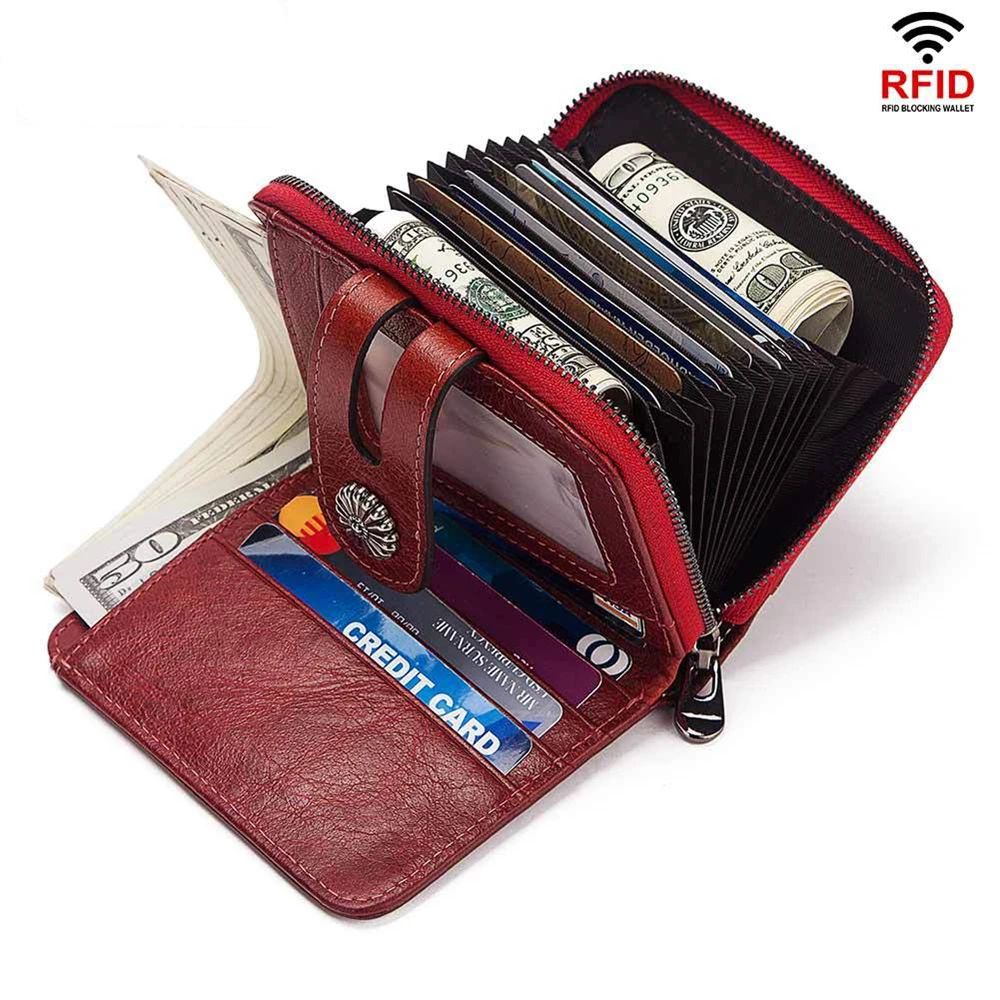 

2019 Fashion Women Wallet Genuine Leather Zipper Design Female Short Rfid Purse With ID Card Holder Coin Pockets Mini Wallet