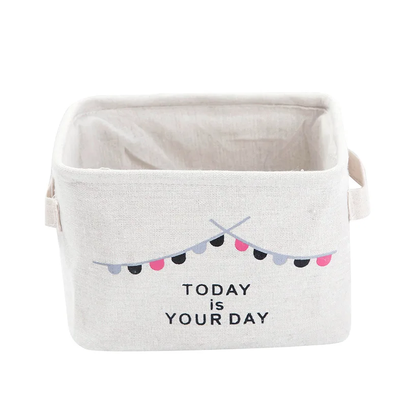 

lovely Printing Desktop Storage Basket Waterproof Organizer Sack Cotton Linen Sundries Storage Box Closet Toiletries Storage Bag