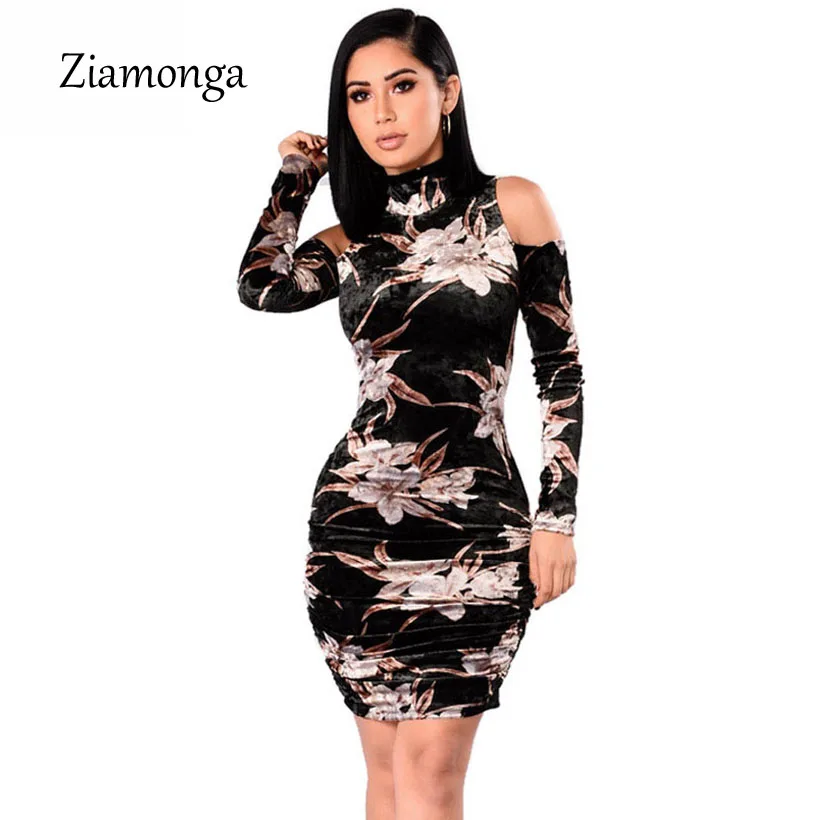Ziamonga черный с цветочным принтом Вечеринка платья зимние пикантные же|dress women