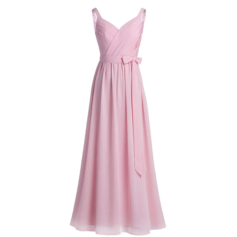 Blush Vestido de festa, платье для женщин, без рукавов, плиссированное, v-образный вырез, шифон, длинное платье, для вечеринки, выпускного вечера, платья с поясом - Цвет: Blush