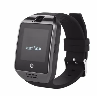 Черный Bluetooth Смарт-часы для мужчин Q18S с камерой Facebook Whatsapp Twitter Синхронизация SMS Smartwatch поддержка SIM TF карты для IOS Android - Цвет: Черный