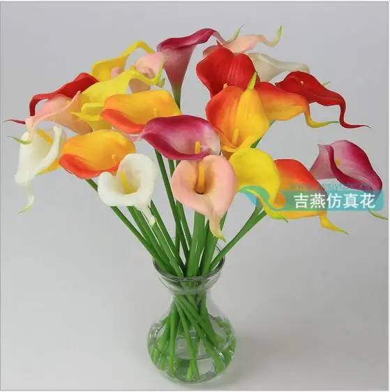 10 шт LotCheap Ручная работа настоящий сенсорный PU Маленький Calla Lily Свадебный букет
