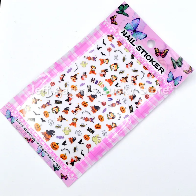 4 sheets F259 4 шт самоклеющиеся наклейки для ногтей на Хэллоуин, наклейки для украшения ногтей, искусственные ногти, аксессуары для F255-260 с головой тыквы - Цвет: 4 sheets F259