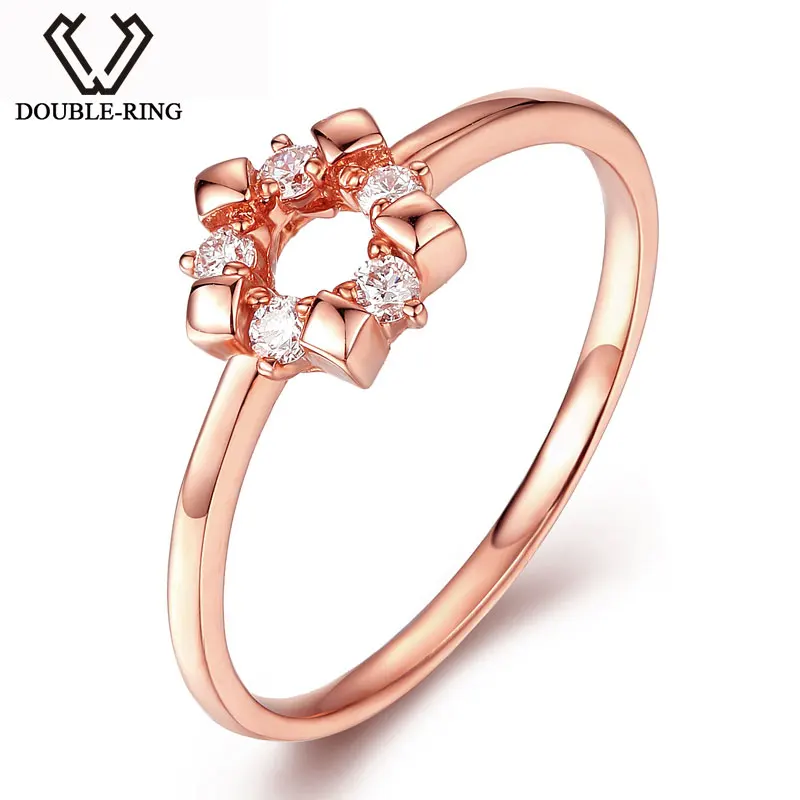 Anel de diamante genuíno 0.11ct, anel de ouro rosa, 18k sólido puro e real, faixa de casamento