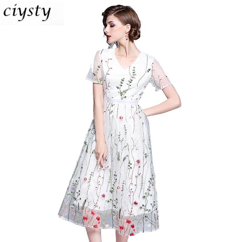 Ciysty летние женские Harajuku платье Элегантный V шеи Рубашка с короткими рукавами
