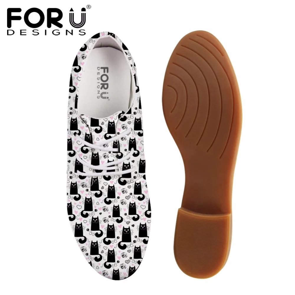 FORUDESIGNS/женские модные кожаные туфли с 3D принтом животных и кошек; новые весенние женские туфли-оксфорды на плоской подошве; женские модельные туфли-оксфорды