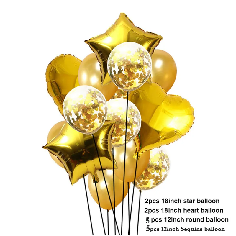 14pieces Gold 14 шт., 12 дюймов, 18 дюймов, цветные воздушные шары с днем рождения, вечерние, рождественские, латексные шары, украшения, свадебные, праздничные шары - Цвет: 14pieces Gold