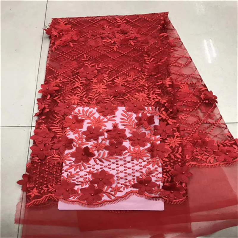 

New Design Fashion African Lace Fabric Handmade Of Beaded And 3D Big Flowers African French Lace Fabric High Quality Wedding