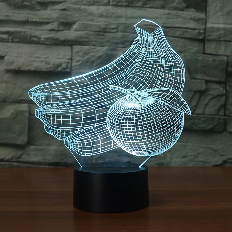 7 Цвет Сменные 3D банан Apple моделирование Дистанционное Управление светодиодный
