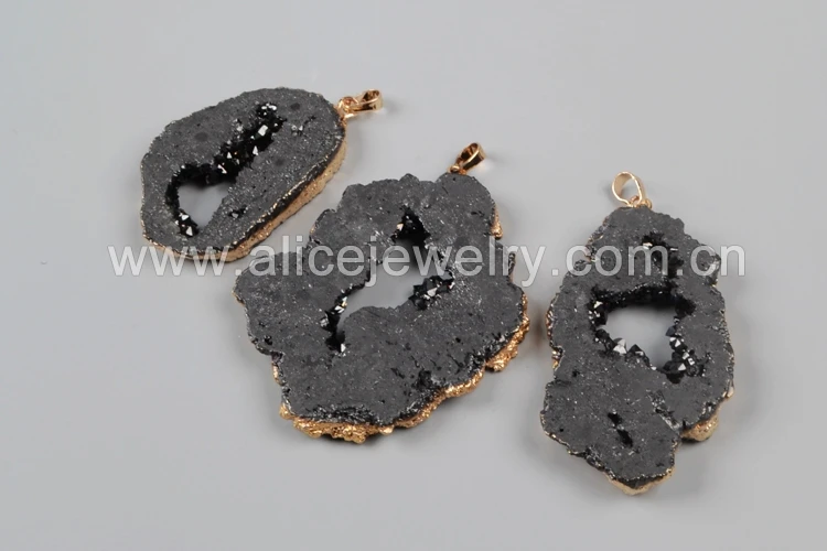 BOROSA 10 шт., подвеска Drusy, ювелирные изделия, золотой цвет, произвольная форма, смешанный цвет, титан, друза, геод, кристалл, кварц, срез, подвеска, бусина, G1092 - Окраска металла: Black color