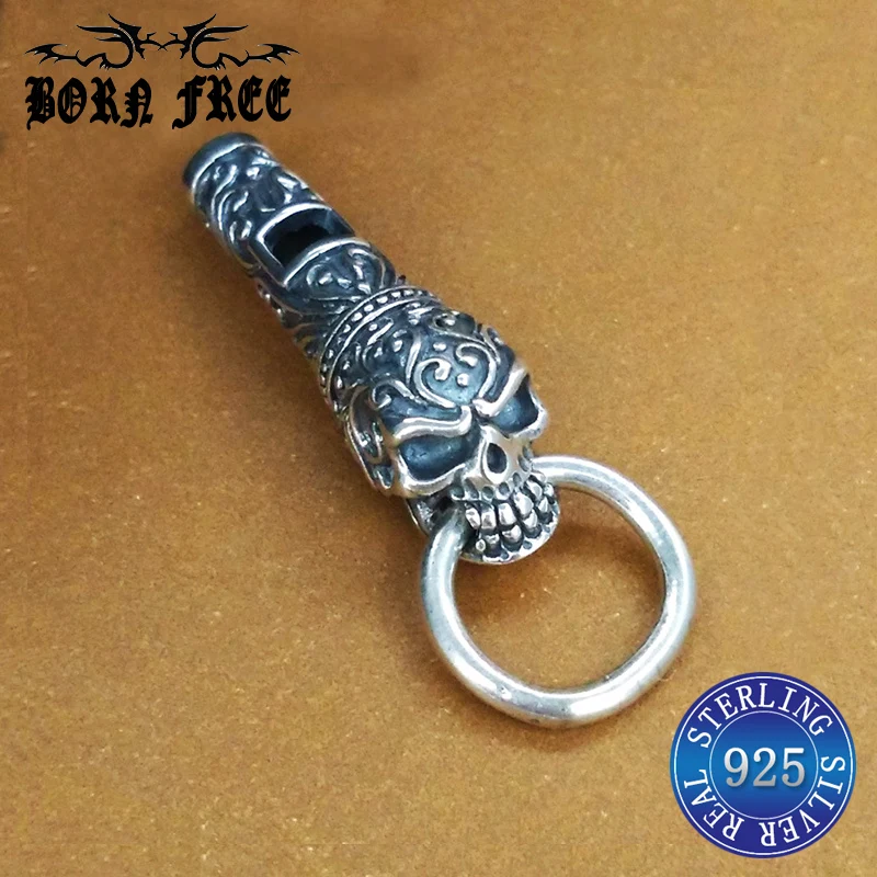 Real 925 sterling silver skull whistle pendant necklace men fashion jewelry statement punk vintage trendy women new2018 | Украшения и