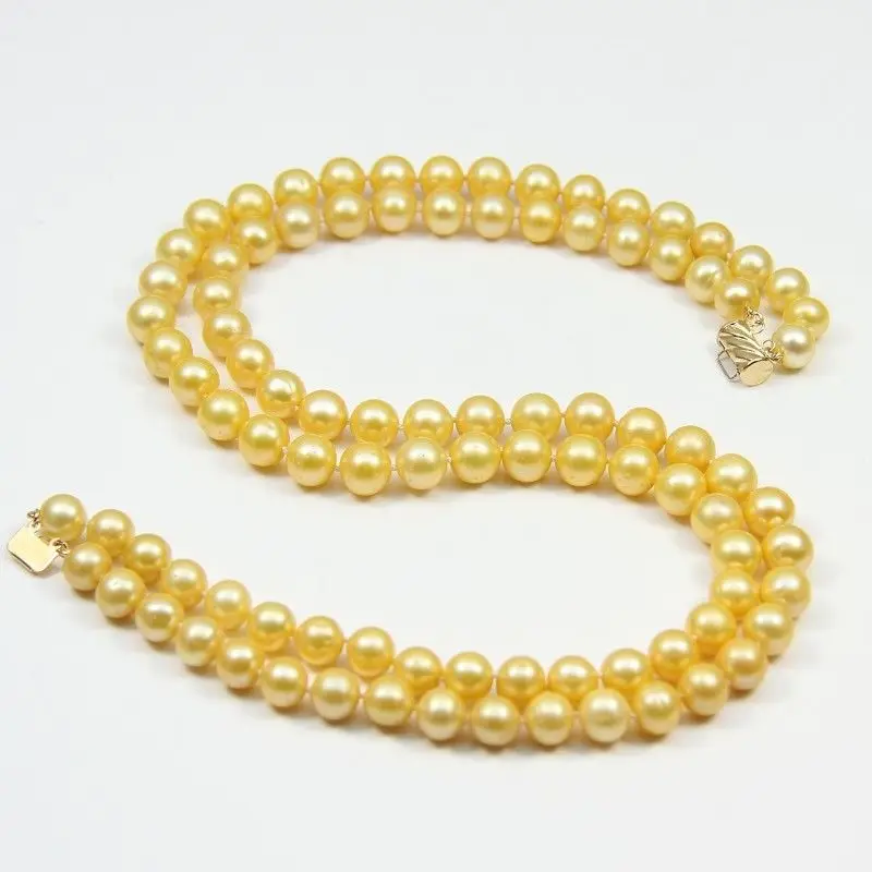 

real gift 2 rows 8mm white pink Fresh water cultured pearl necklace South Sea pearl shell 18-20inch