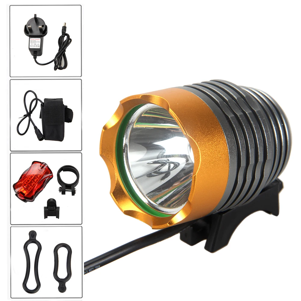 5000Lumens XM-L T6 LED Bike Lamp Front Bicycle light Cycling Headlamp Head Torch with Rechargeable Batterry Pack +Rear Light | Спорт и