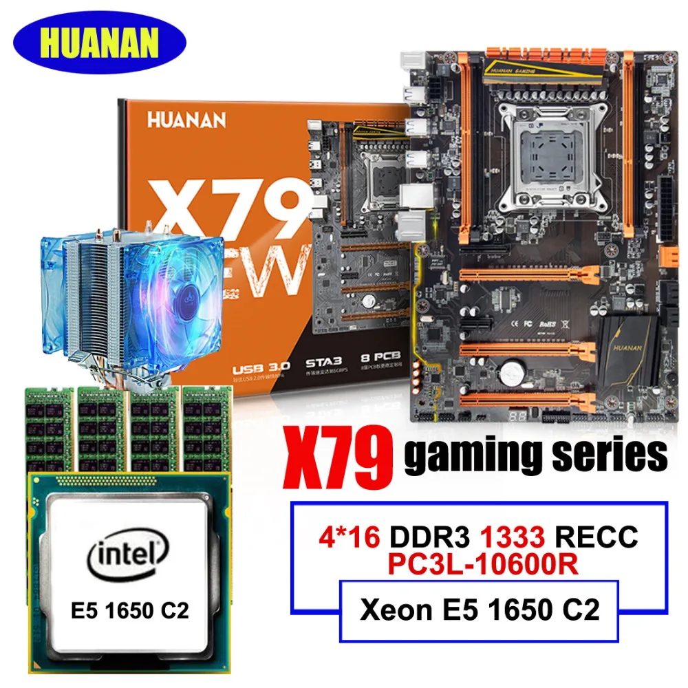 Скидка материнская плата комплект huanan Zhi deluxe X79 LGA2011 материнская плата с M.2 cpu Xeon E5 1650 C2 с кулером ram 64G(4*16G