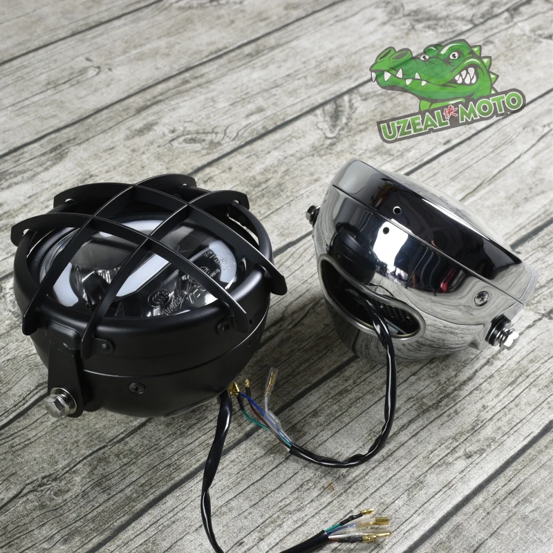 6.5inch universal Retro motorcycle modification LED headlight lamp with Guard Cover yellow driving light GN125 250
