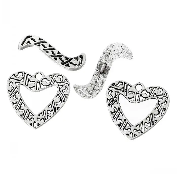 Dorabeads Toggle Clasps Heart Antique Silver Pattern Carved 27mm x 25mm 29mm 11mm 50 Sets |