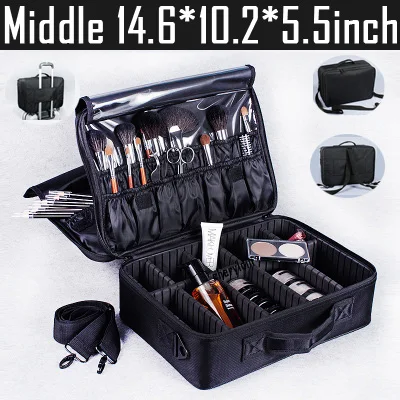 middle black 3layer Новинка г. Высокое качество Профессиональный Пустая палитра Организатор Bolso Mujer косметичка для путешествий большой Ёмкость сумка для хранения чемоданы - Цвет: middle black 3layer