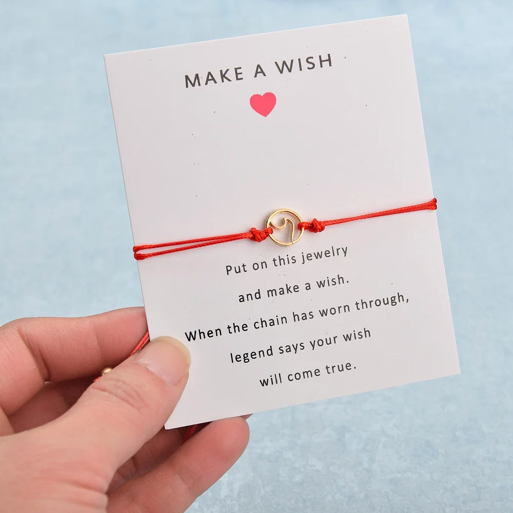 Женский Регулируемый браслет Make A Wish card романтичный с цепочкой из веревки и 7