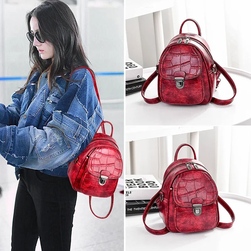 New 2019 Vintage Women's Backpack Alligator PU Leather Preppy Style Students School Bag Fashion Female Girls Small | Багаж и сумки