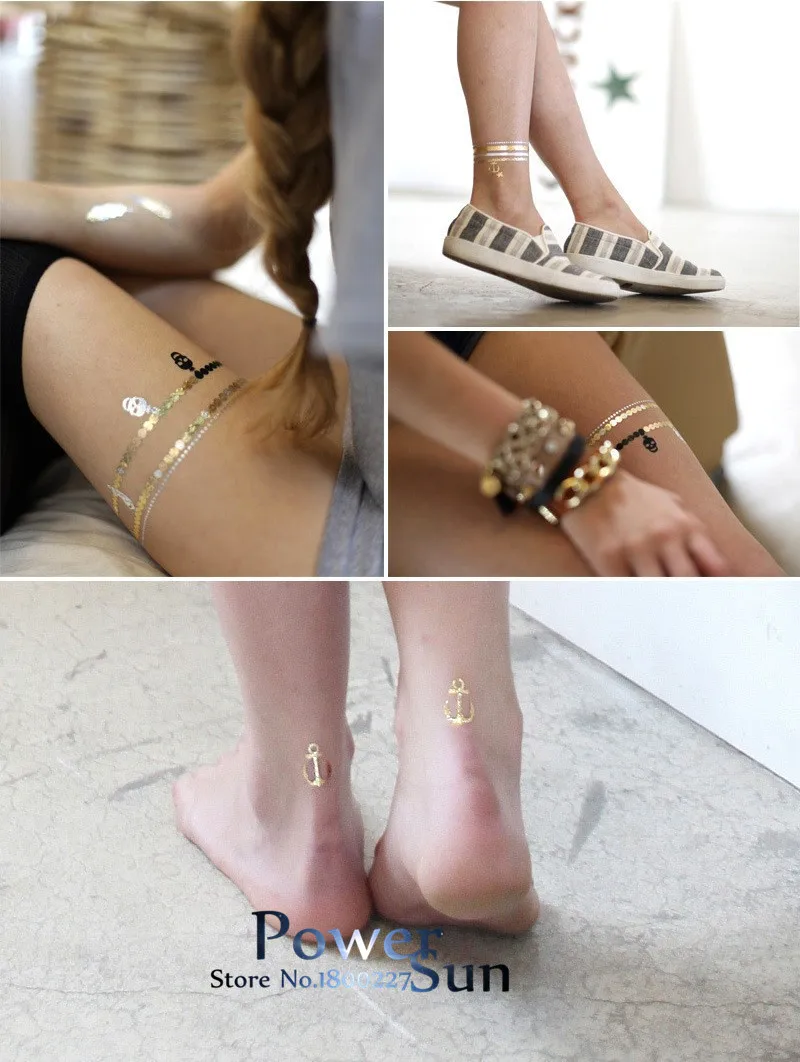 Индийский Орел Дизайн Водонепроницаемый флэш тату золотой металлик временный