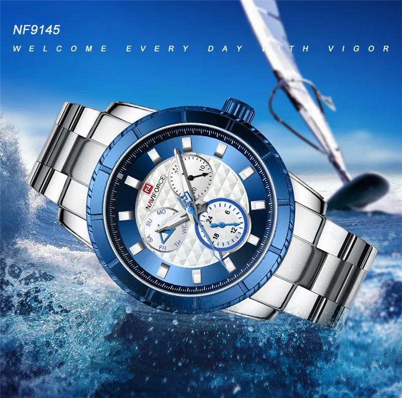 Relogio Masculino NAVIFORCE мужские часы лучший бренд класса люкс спортивные водонепроницаемые военные наручные часы стальной ремешок кварцевые мужские часы 9145