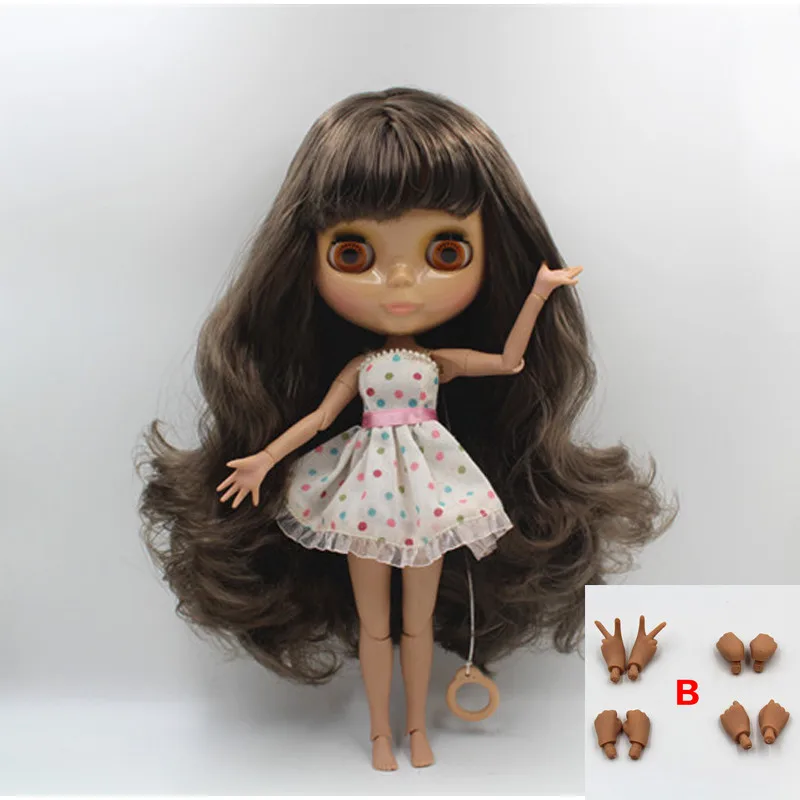 Blygirl Обнаженная кукла Blyth кукла темно-серая челка волосы больше суставов тело 19 суставов пшеничная кожа цвет может изменить тело DIY кукла - Цвет: Doll B