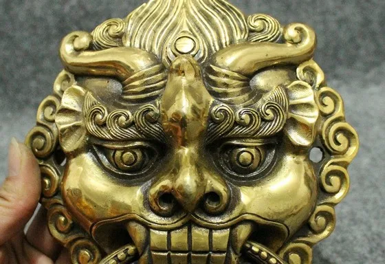 YM 311 Feng Shui Chinese Bronze Copper Guard Foo Fu Dog Lion Head Statue Door Knocker | Дом и сад