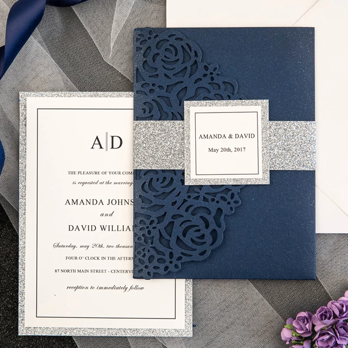 

High Quality 50pcs/lot Wedding Invitations Cards 120*180mm Pearly Paper Invitation 100% Customized Invitation