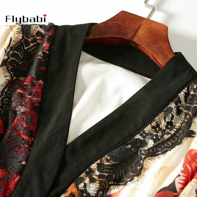 

High Qualit Elegant robe Dress 2019 Autumn new arrival V-Neck Bohemian Flare Sleeve Straight Floor-Length Dress lace beach dress