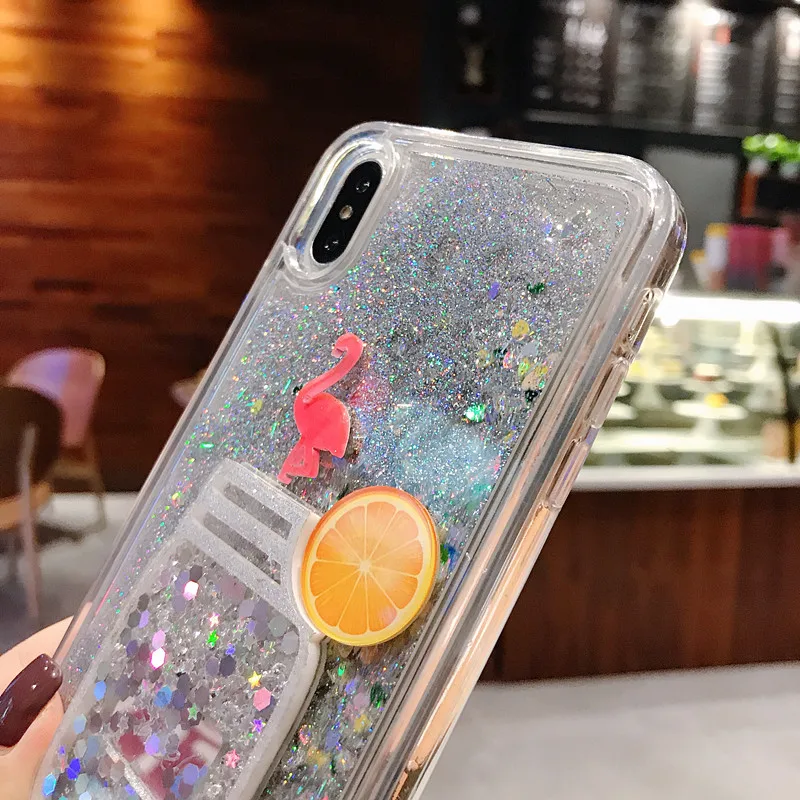 For iPhone XS XR MAX Anti-knock Case X 6 6S 7 8 Plus Cute Fruit pineapple Liquid quicksand Soft TPU Phone |
