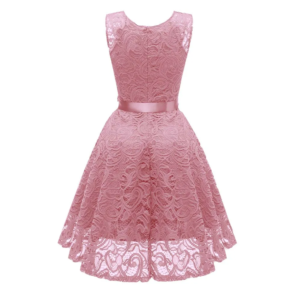 Женское кружевное платье без рукавов модельное 7 цветов с бантом на поясе и V