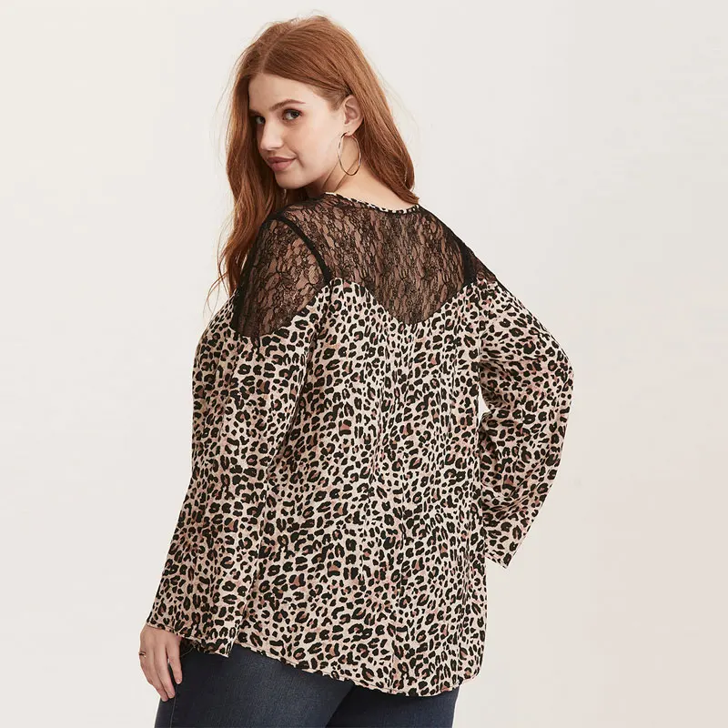 Kissmilk 2018 Большие размеры Leopard цветочные кружева лоскутное Для женщин блузки