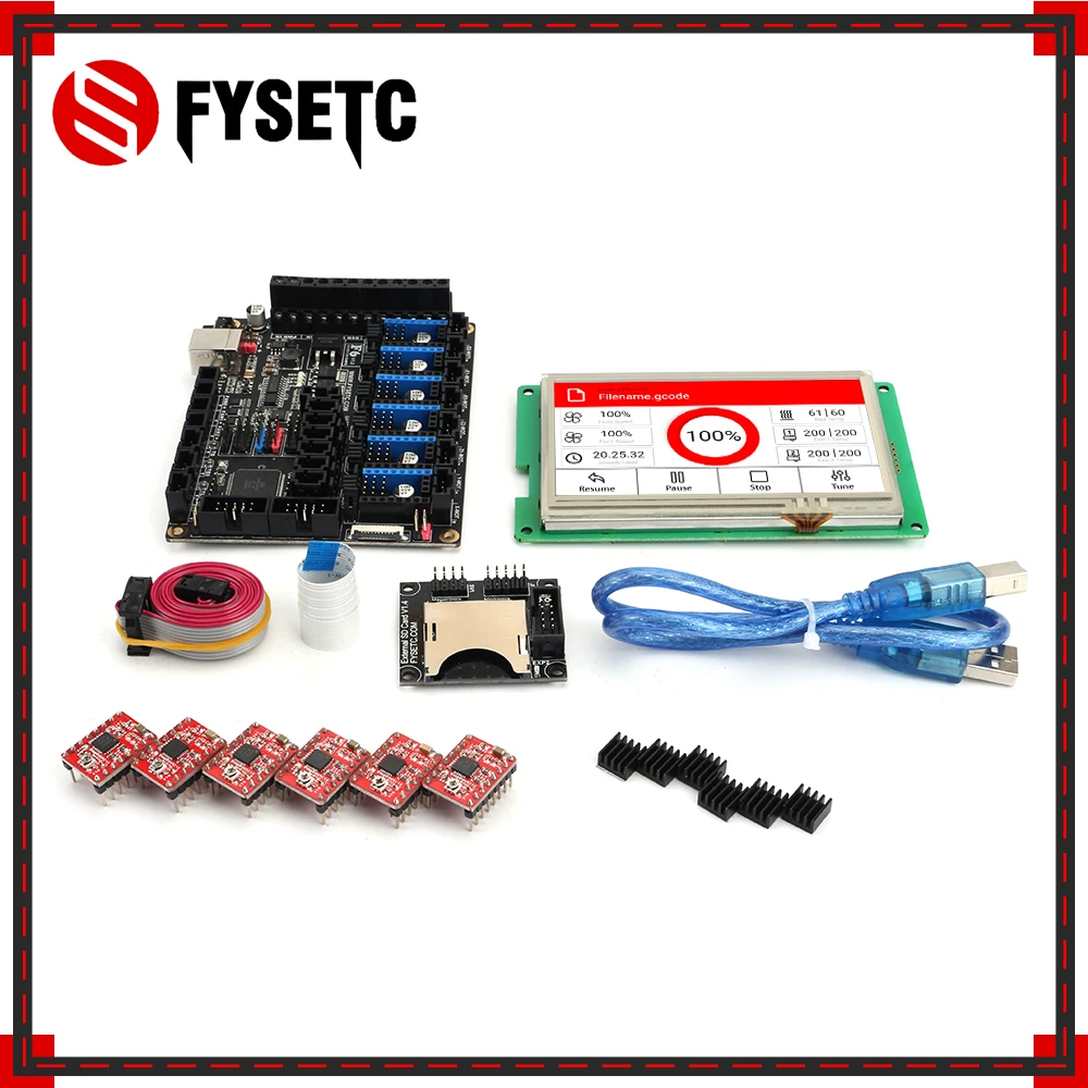 

FYSETC F6 V1.3 ALL-in-one Mainboard + 4.3" Touch Screen 4.3 inch LCD Display With SD Module+ 6pcs A4988 Red Stepper Motor Driver