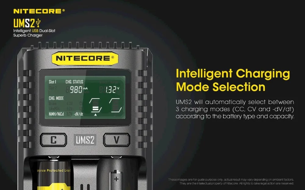 NITECORE UMS2 интеллигентая(ый) 2-образными пазами КК Быстрая зарядка зарядный ток никель-металл-совместим со многими устройствами USB Зарядное устройство