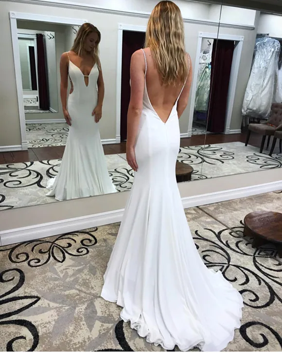 Off White HONGFUYU Off Белое платье для выпускного вечера из Джерси Облегающее с v-образным вырезом сексуальные без спинки Вечерние Длинное нарядное платье торжественные платья robe de soiree - Цвет: Off White