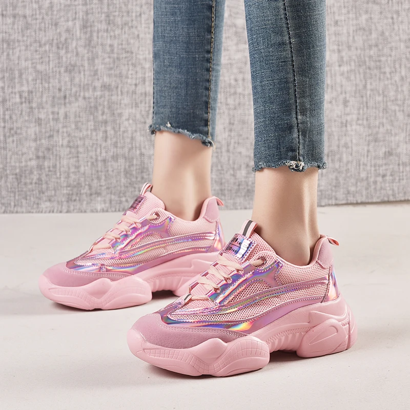 Pink YRRFUOT/женские кроссовки; мягкий дышащий светильник; женские модные кроссовки; весенняя обувь на плоской подошве; zapatos mujer; женские кроссовки на резиновой подошве - Цвет: Pink