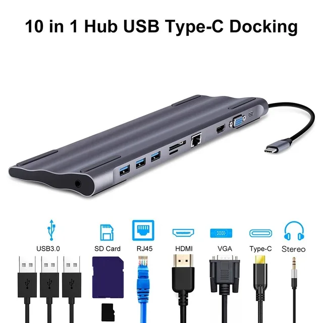 11 в 1 мульти USB C концентратор HDMI VGA USB 3,0 RJ45 SD кард-ридер 3,5 мм аудио адаптер для Surface Pro 6 type C концентратор